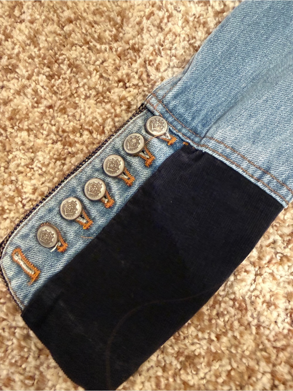 Free People Light Blue Denim Military-Style Jean Jacket with Dark Trim - Picture 5 of 8
